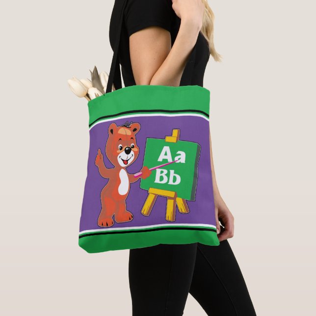 Bear ABC'S School Student Lacher Tote Bag Tygkasse (Närbild)