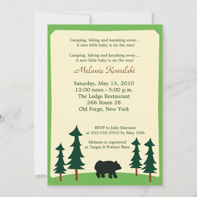 Bear Adirondack Lodge 5x7 Baby Shower-inbjudan Inbjudningar (Framsida)