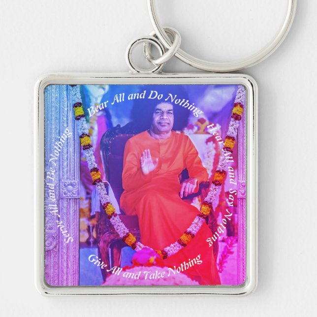 Bear all Porte-Clés Carré premium Grand - Fyrkantig Silverfärgad Nyckelring (Framsidan)