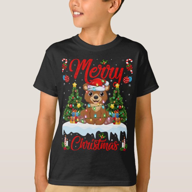 Bear Älskare Julafton Lighting Santa Hat Bear-jul T Shirt (Framsida)