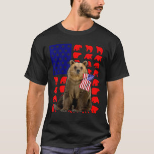 Bear American Flagga 4 juli USA Patriotic T Shirt