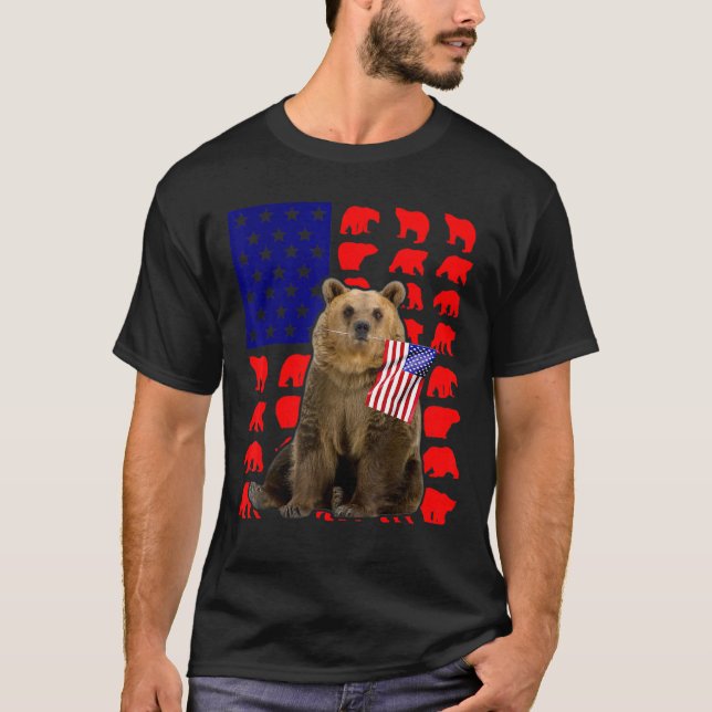 Bear American Flagga 4 juli USA Patriotic T Shirt (Framsida)