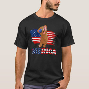 Bear American Flagga Sunglasses Merica 4:e juli T Shirt