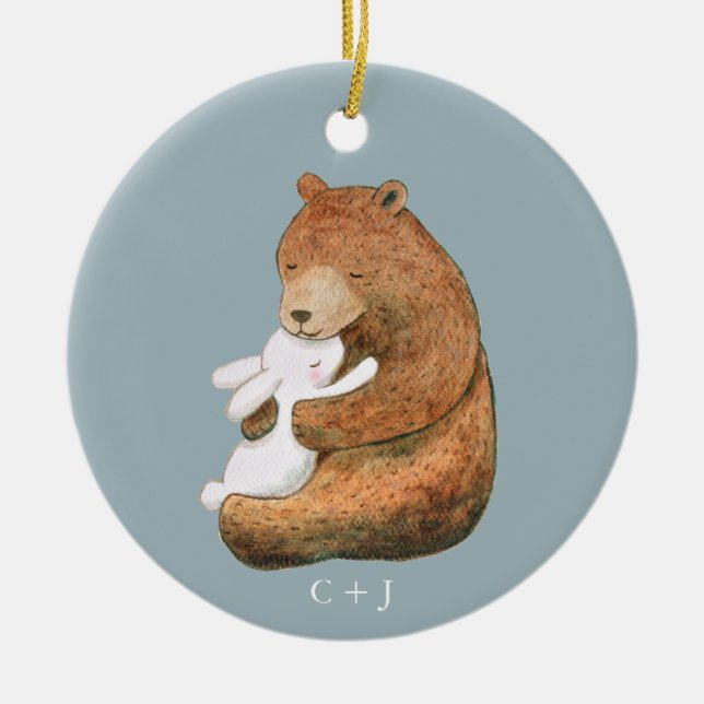 Bear and Bunny Couple Anpassningsbar Annibröllopsd Julgransprydnad Keramik (Framsidan)