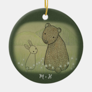 Bear and Bunny Couple Första jul tillsammans Julgransprydnad Keramik