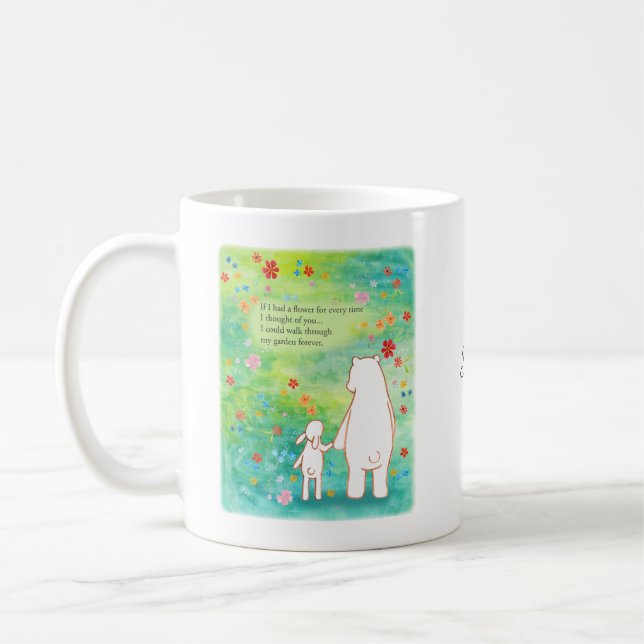 Bear and Bunny in Floral Field with love poem name Kaffemugg (Vänster)