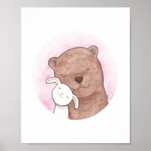 Bear and Bunny Kärlek Woodland Art Pastel Poster