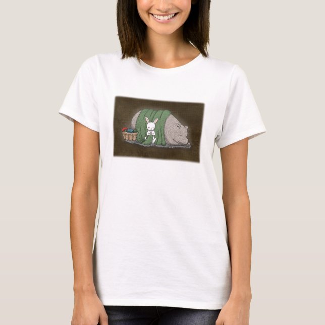 Bear and Bunny Knitting Älskare Cute Woodland Anim T Shirt (Framsida)