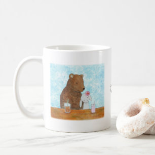 Bear and Bunny på Picnic Cute Couple Custom Name Kaffemugg