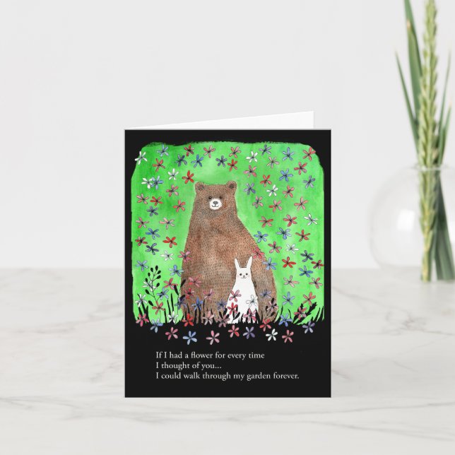 Bear and Bunny Romantic Blommigt Poetry Valentine Kort (Framsida)