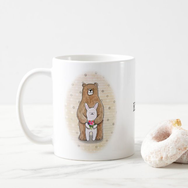Bear and Bunny Together Lycklig par Custom Name Kaffemugg (Med munk)