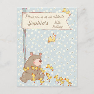 Bear and Ducklings Children Birthday Call Inbjudan Vykort