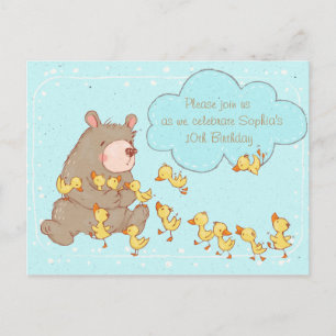 Bear and Ducklings Children Birthday Call Inbjudan Vykort