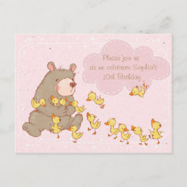 Bear and Ducklings Children Birthday Call Inbjudan Vykort