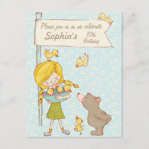 Bear and Ducklings Children Birthday Call Inbjudan Vykort