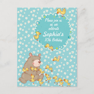 Bear and Ducklings Children Birthday Call Inbjudan Vykort