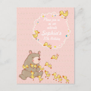Bear and Ducklings Children Birthday Call Inbjudan Vykort