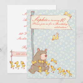 Bear and Ducklings Children Birthday Call Inbjudningar