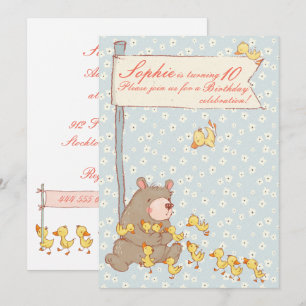 Bear and Ducklings Children Birthday Call Inbjudningar