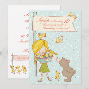 Bear and Ducklings Children Birthday Call Inbjudningar