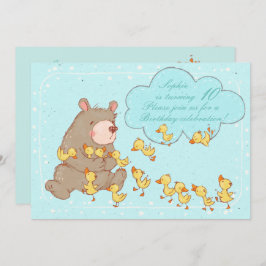Bear and Ducklings Children Birthday Call Inbjudningar