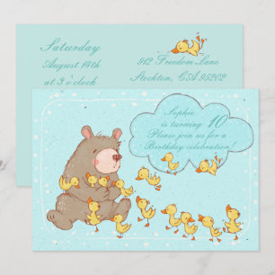 Bear and Ducklings Children Birthday Call Inbjudningar