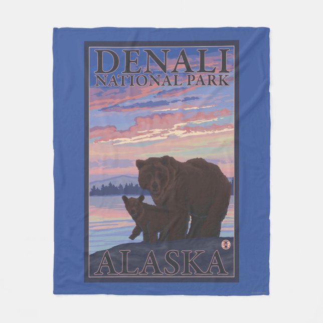 Bear and Unge - Denali National Park, Alaska Fleecefilt (Framsidan)