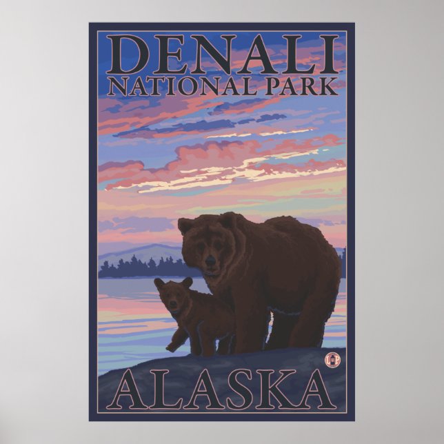 Bear and Unge - Denali National Park, Alaska Poster (Framsidan)