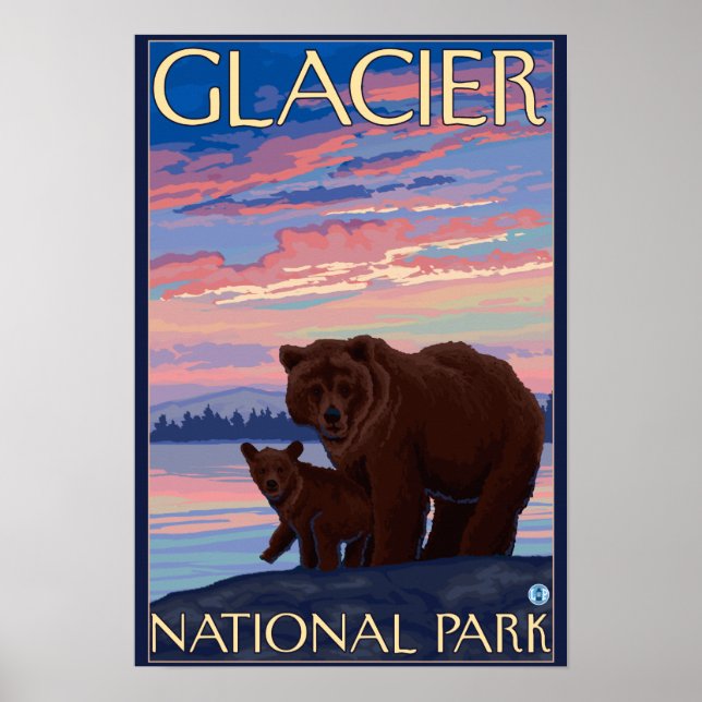 Bear and Unge - Glacier National Park, MT Poster (Framsidan)