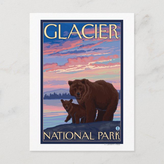 Bear and Unge - Glacier National Park, MT Vykort (Framsida)