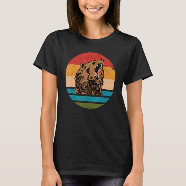 Bear Angry Roar Retro Sunset Angry Bear T Shirt (Framsida)