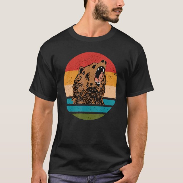 Bear Angry Roar Retro Sunset Angry Bear T Shirt (Framsida)