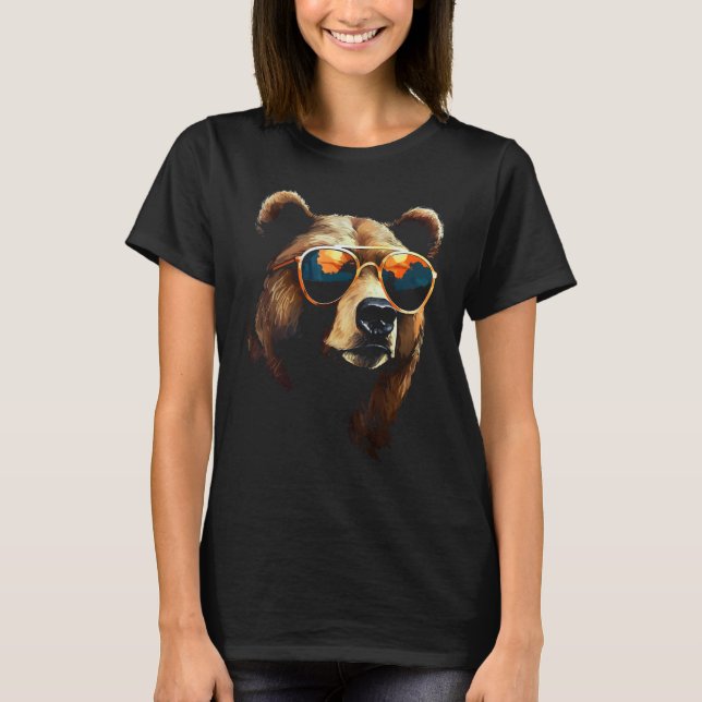 Bear Animal Sunglasses T Shirt (Framsida)