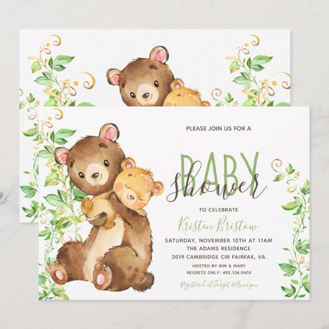 Bear Animal Zoo Jungle Baby Shower-inbjudan Inbjudningar (Fram/baksida)