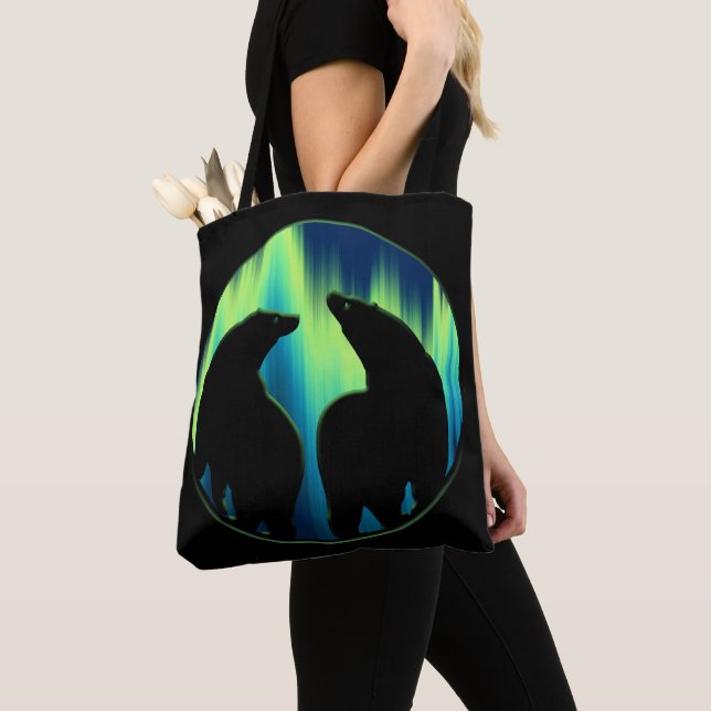 Bear Art Tote Bag Tribal Northern Ljus Bear Bag Tygkasse (Närbild)