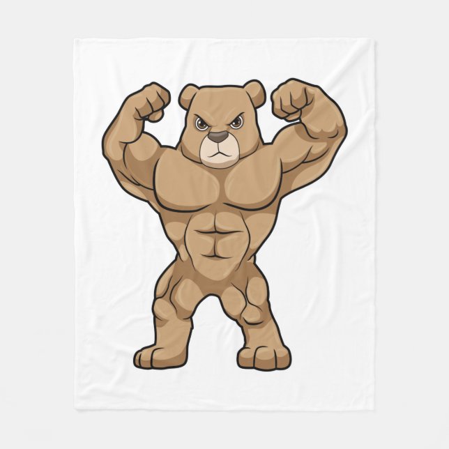 Bear as Bodybuilding der with big Muscles Fleecefilt (Framsidan)