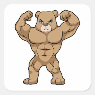 Bear as Bodybuilding der with big Muscles Fyrkantigt Klistermärke