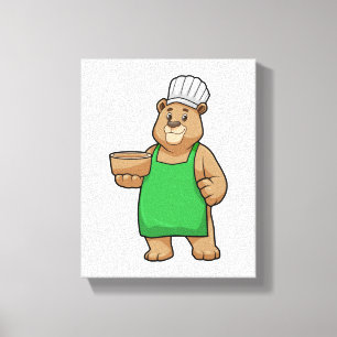 Bear as Cook med Cooking apron & Bowl Canvastryck