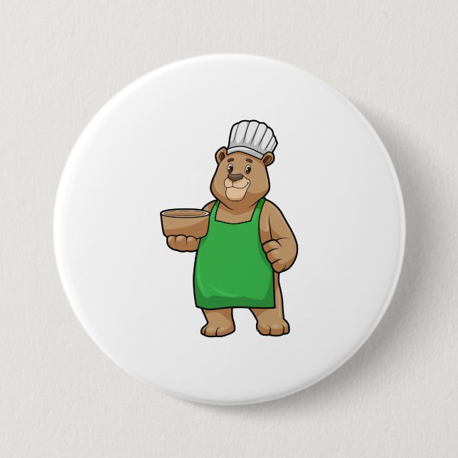Bear as Cook med Cooking apron & Bowl Knapp (Framsida)