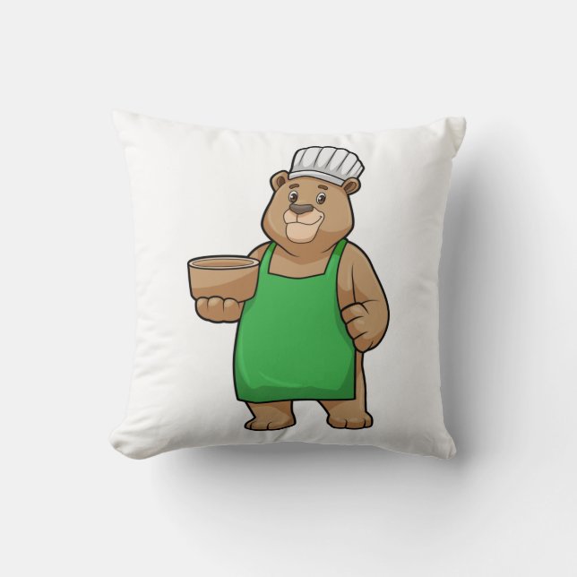 Bear as Cook med Cooking apron & Bowl Kudde (Framsida)