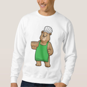 Bear as Cook med Cooking apron & Bowl Lång Ärmad Tröja