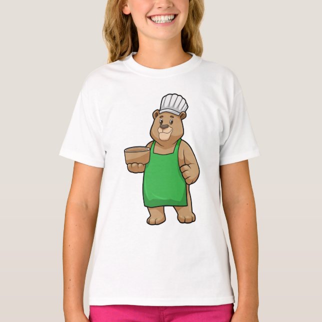 Bear as Cook med Cooking apron & Bowl T Shirt (Framsida)