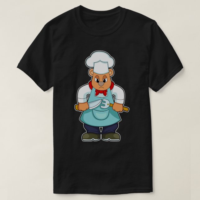 Bear as Cook med Knivar Fork T Shirt (Design framsida)