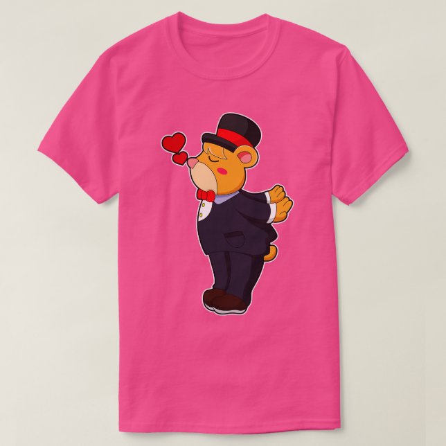 Bear as Groom med Kostym Hat T Shirt (Design framsida)