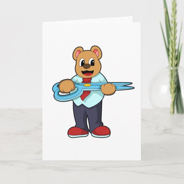 Bear as Hairdresser with Scissors Kort (Framsida)