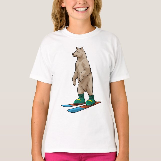 Bear as Skier med Ski T Shirt (Framsida)