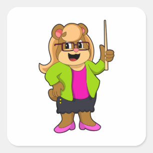 Bear as Teacher with Glasses Fyrkantigt Klistermärke