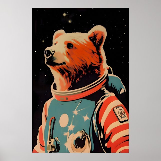 Bear Astronaut Poster, Bear Retro Print, Brown Poster (Framsidan)