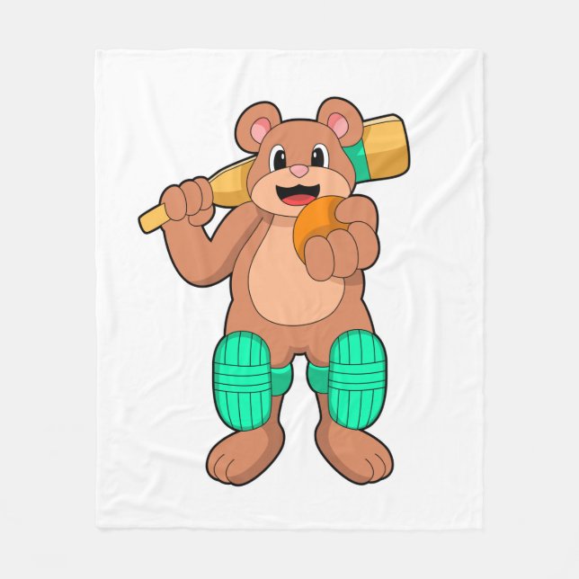 Bear at Cricket with Cricket bat Fleecefilt (Framsidan)