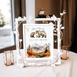 Bear Äventyr Fall Mountain Baby Shower Guest Poster